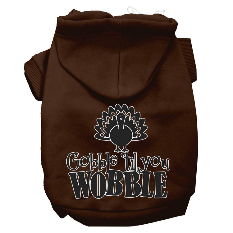 Gobble til You Wobble Screen Print Dog Hoodie Brown XS